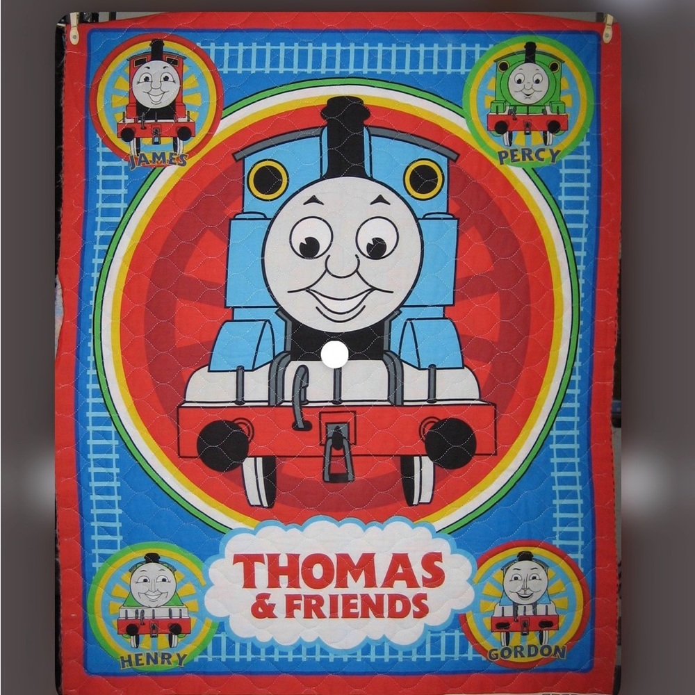 Thomas & Friends Kids Throw Blanket - top Bright Blue, Red & Yellow Train Design